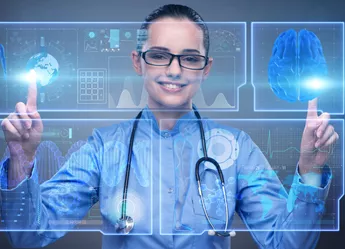 A doctor using telehealth