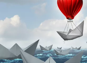 Paper boats in the sea with big waves