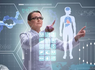 A doctor using telehealth